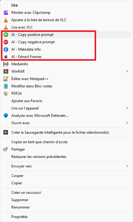 Right-click context menu with AI Metadata Inspector options